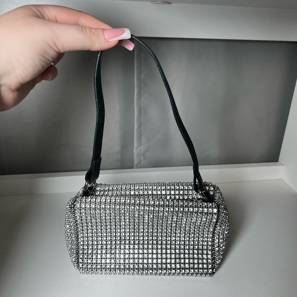 Elegant Silver Crystal-Embellished Women's Bag